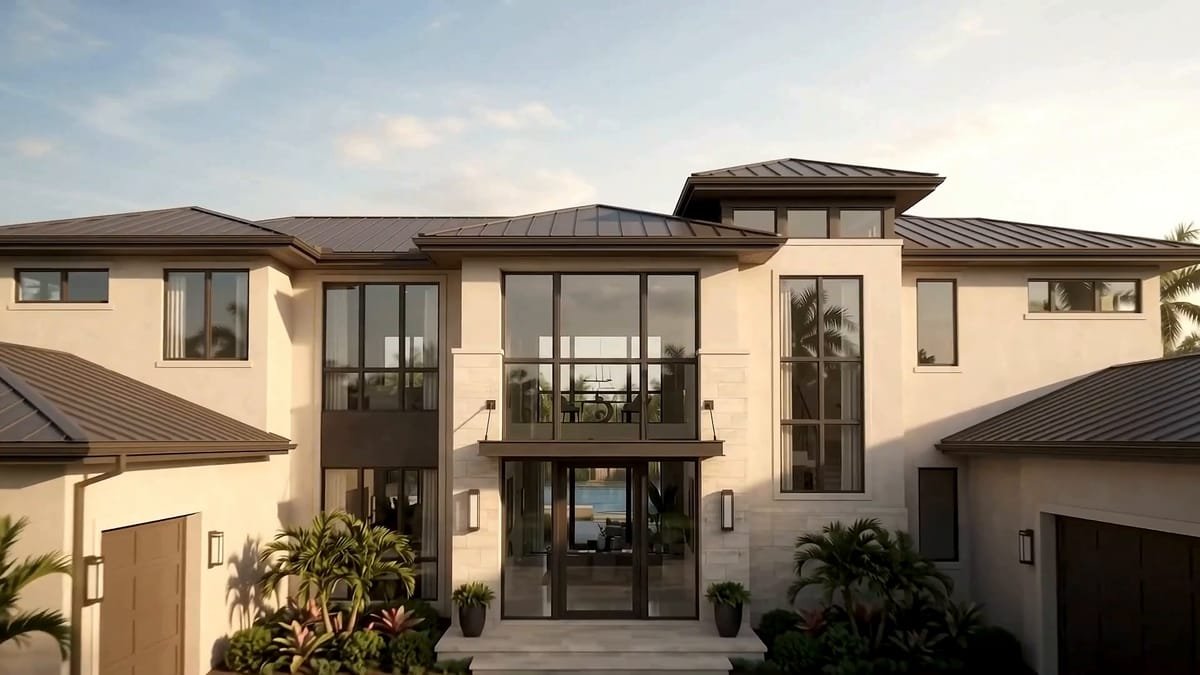 Finished design visual of a two-storey facade with large window walls