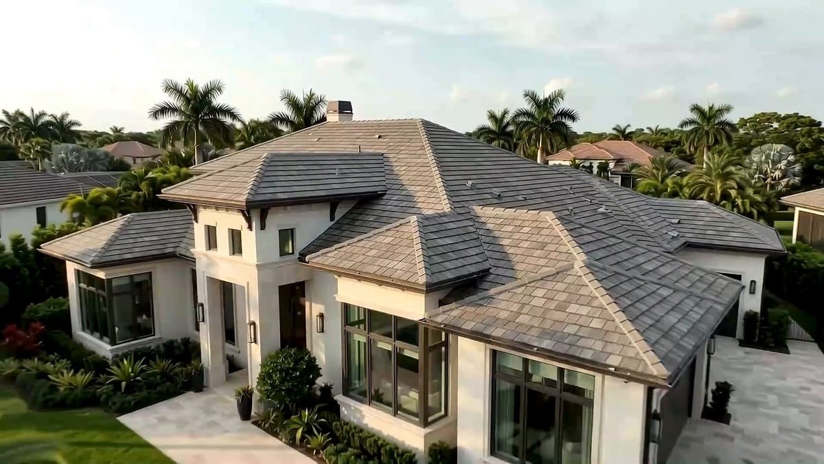 Finished design visual of a hipped tile roof seen from above